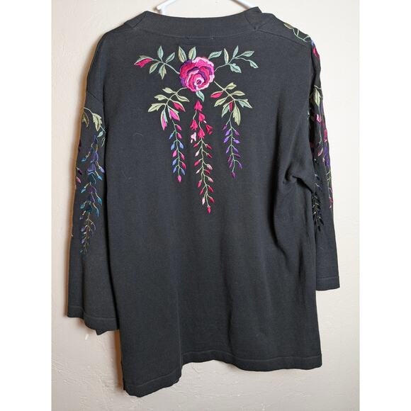 Linea Louis Dell' Olio Black Cardigan Sweater Medium Floral Embroidery Pockets - Picture 5 of 5